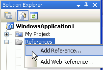 Solution Explorer Add Reference option selected