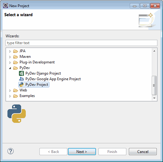 New Project dialog box